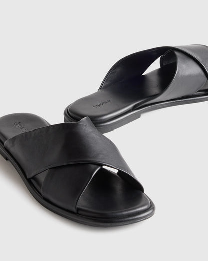 Italian Leather Crossover Slide - 5 / Cognac