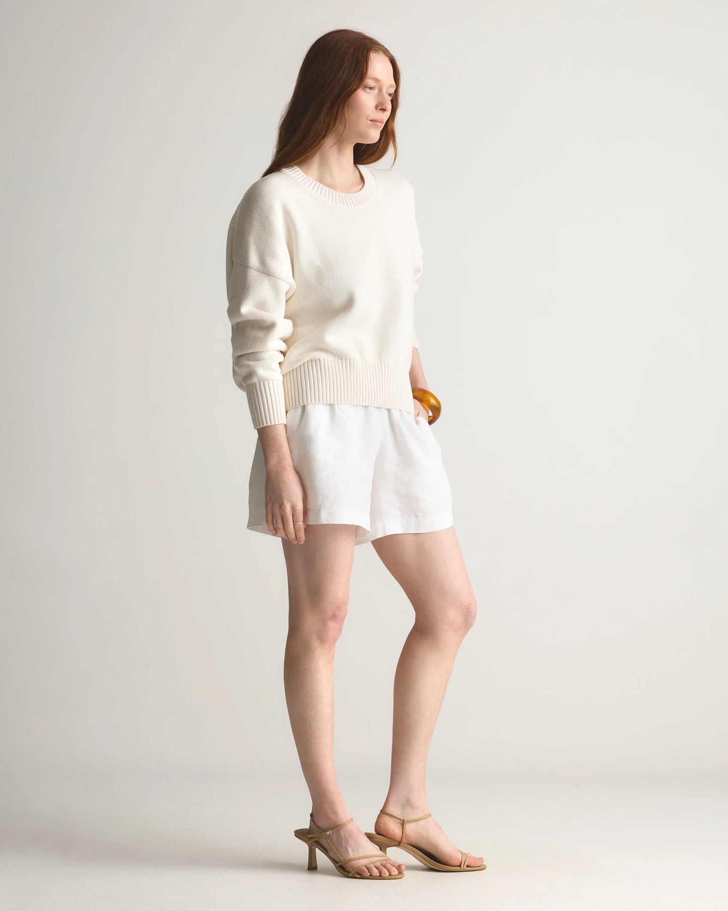 100% Organic Cotton Boyfriend Crew Sweater - XS / Speckled Beige