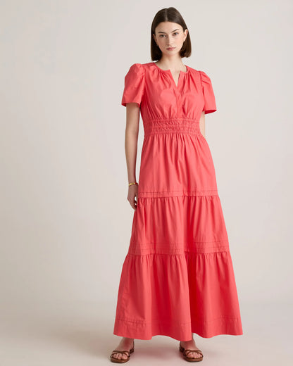 100% Organic Cotton Poplin Tiered Maxi Dress - XS / Riviera Blue Heirloom Floral