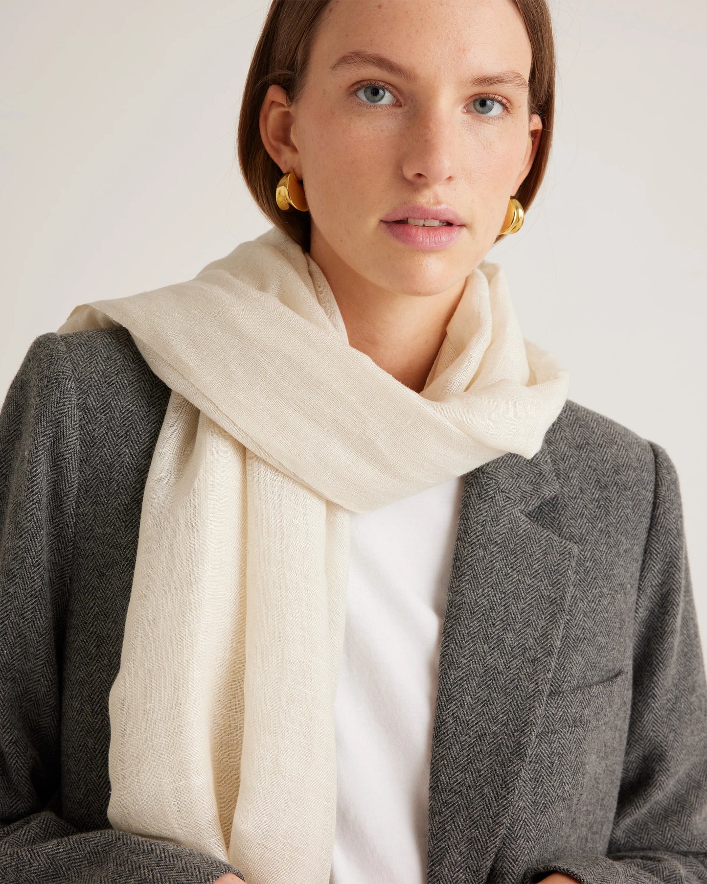 Lightweight Linen Silk Cashmere Scarf - One Size / Ivory