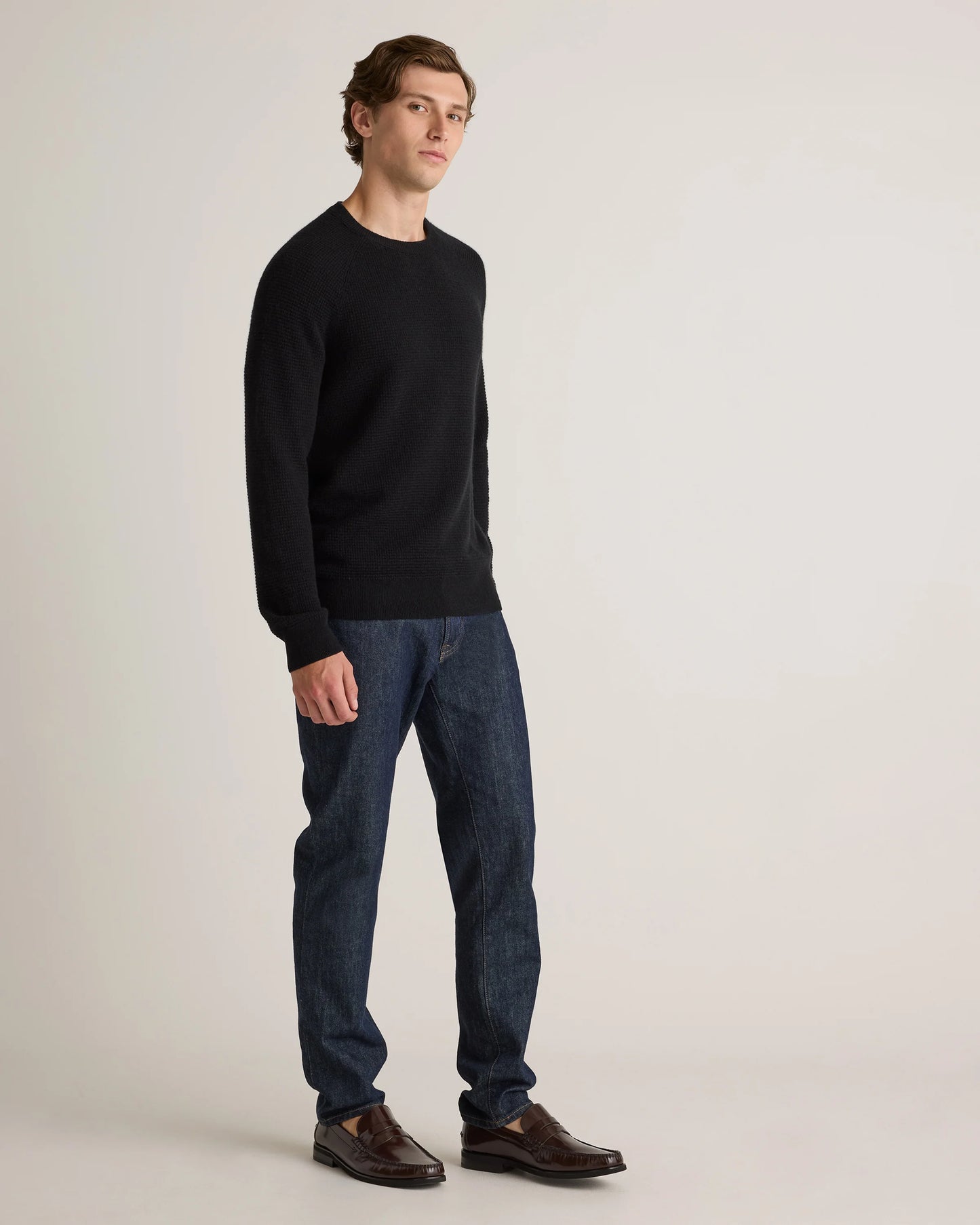 Mongolian Cashmere Waffle Sweatshirt - S / Faded Denim