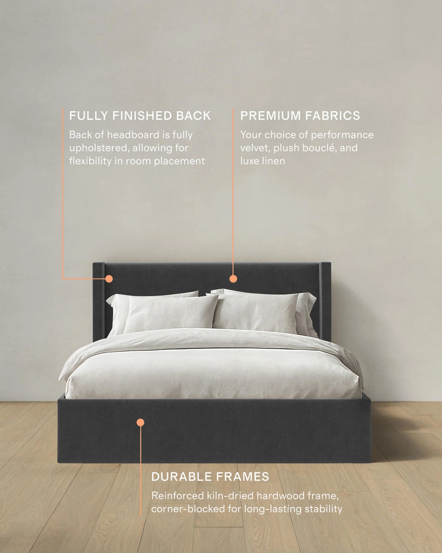 Wingback Bed in Performance Velvet - Full / Butterscotch