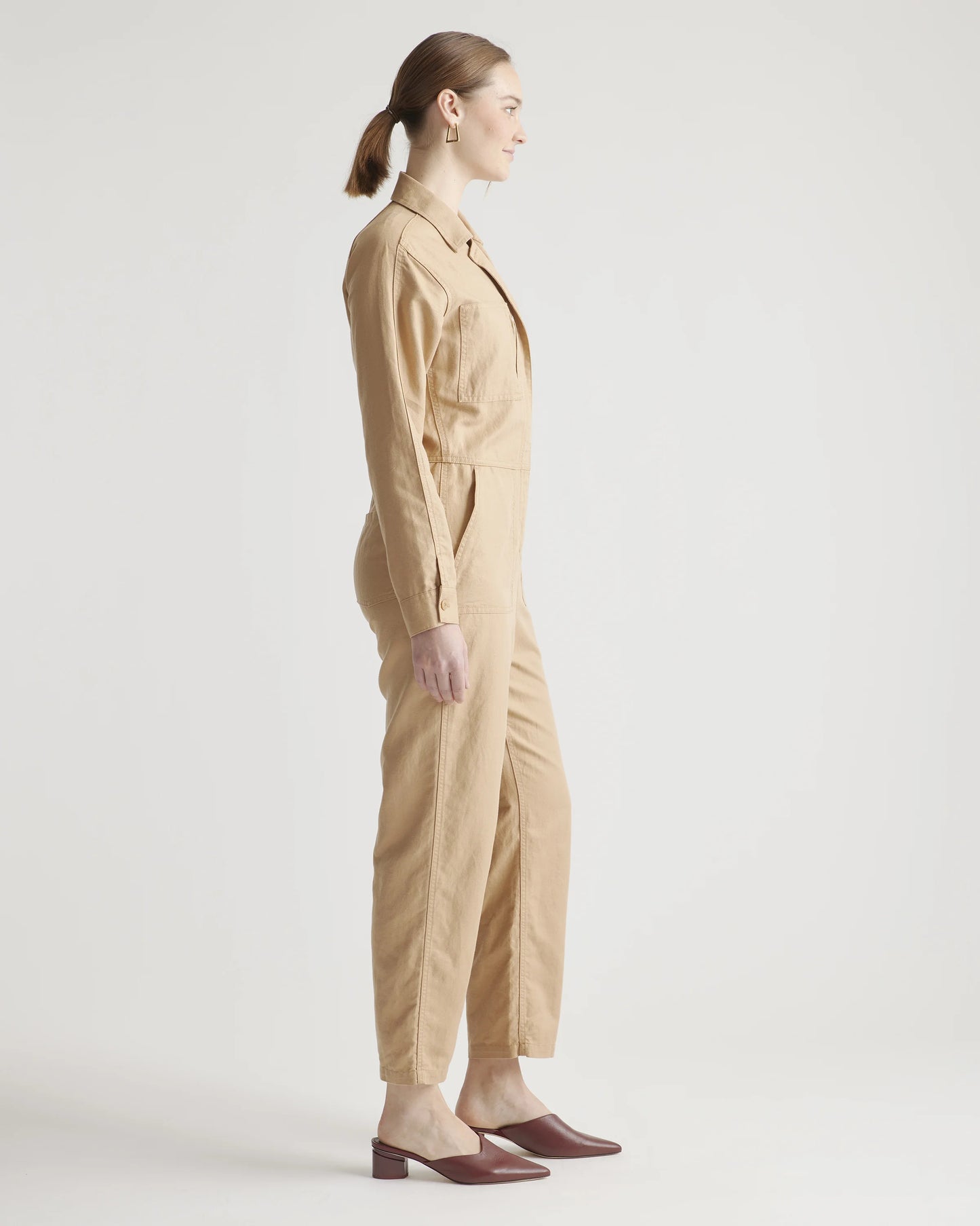 Cotton Linen Twill Long Sleeve Coverall Jumpsuit - XS / Army Green