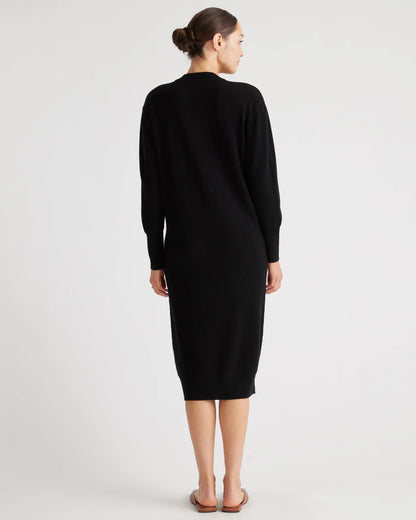 Mongolian Cashmere V-Neck Midi Sweater Dress - XS / Brown