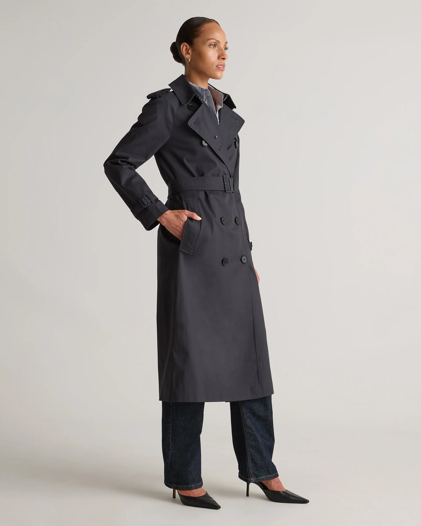 Comfort Stretch Long Trench Coat - XS / Dark Khaki