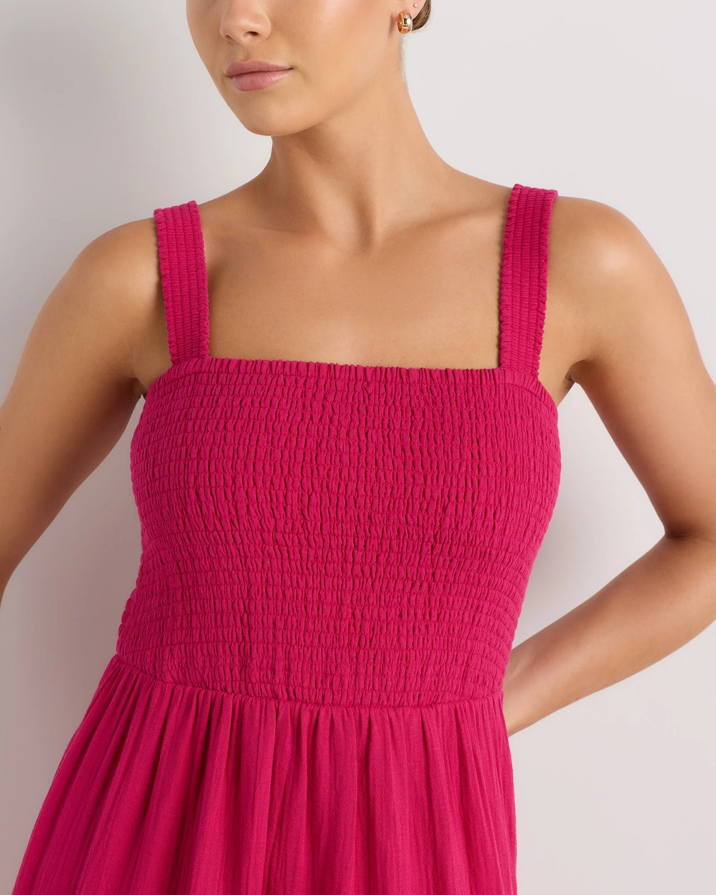 100% Organic Cotton Gauze Smocked Sleeveless Maxi Dress - XS / Blue Gingham