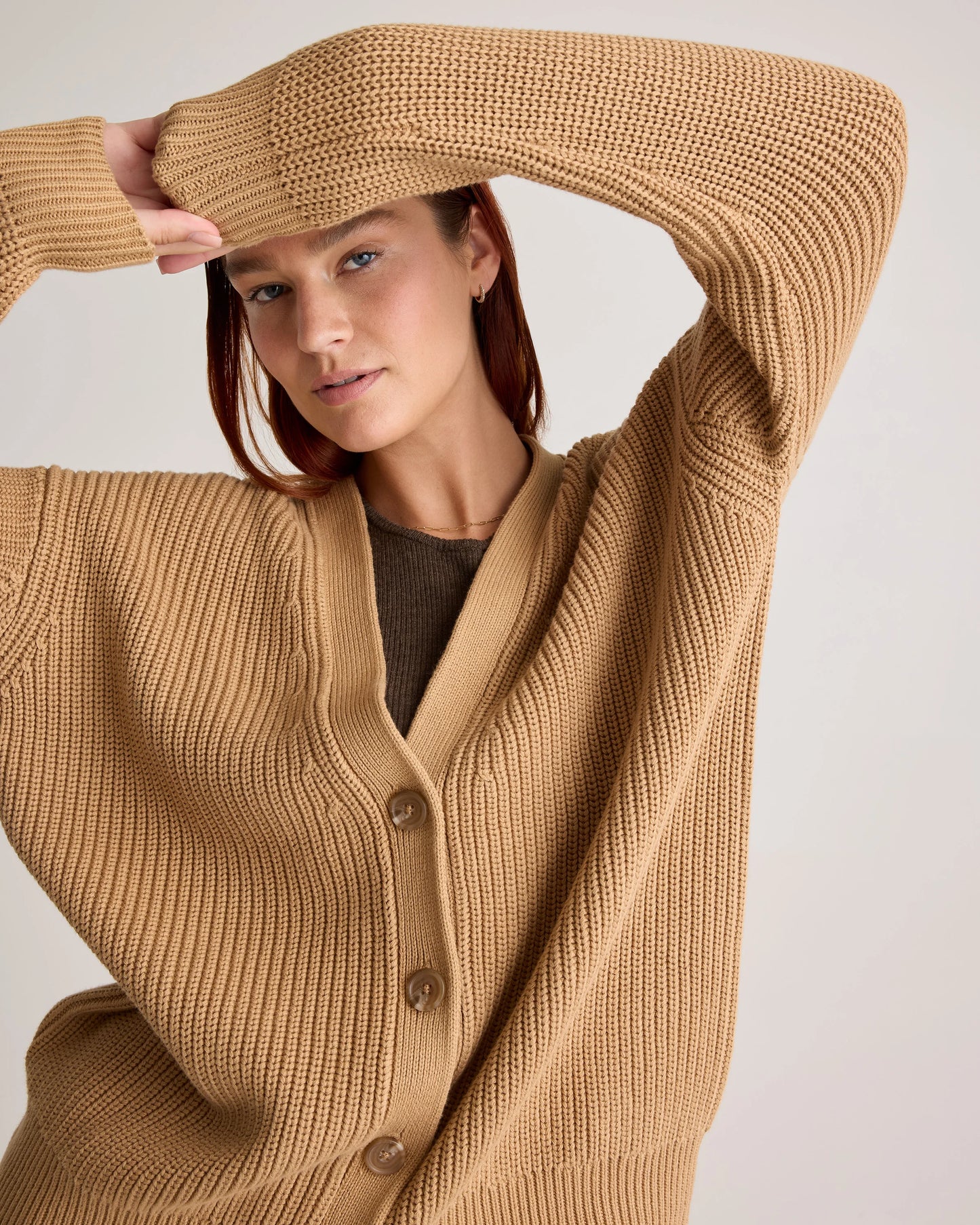 100% Organic Cotton Oversized Boyfriend Cardigan - XS / Speckled Beige