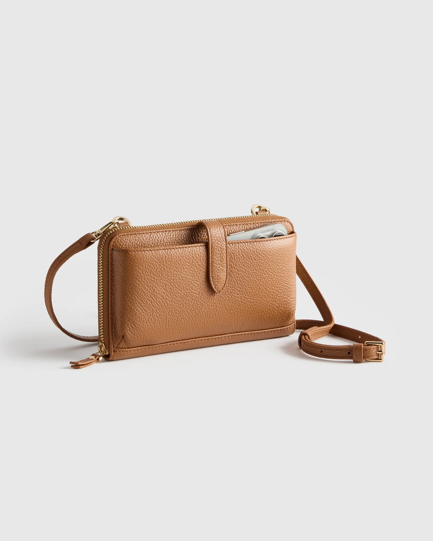 Italian Leather Phone Wallet Crossbody - One Size / Cognac
