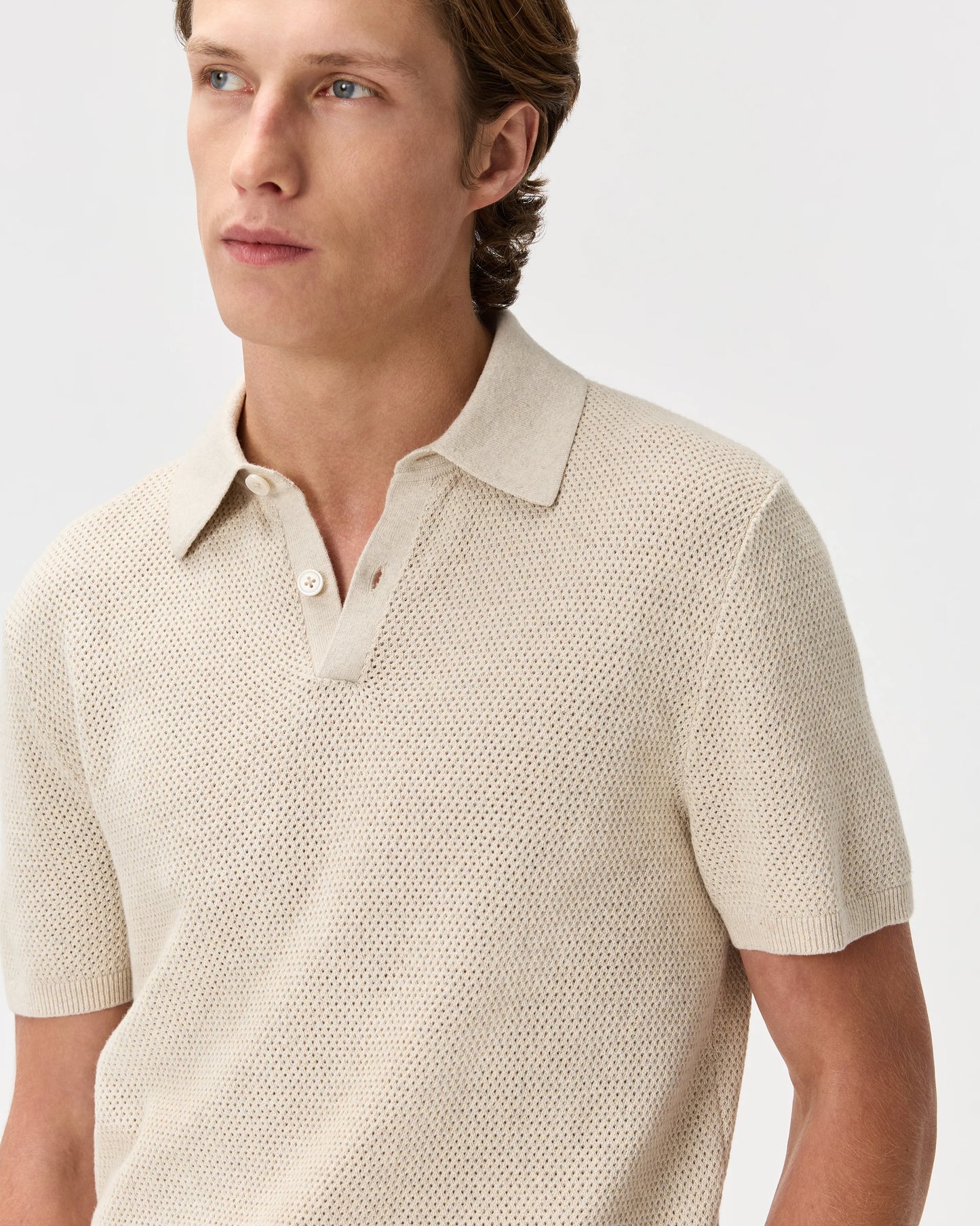 100% Organic Cotton Mesh-Stitch Sweater Polo - XS / Charcoal