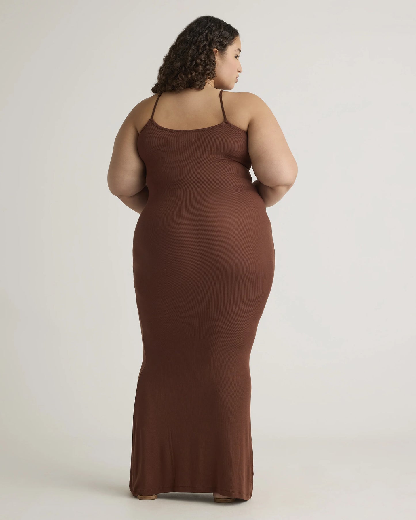 Tencel Rib Knit Maxi Slip Dress - 1X / Black
