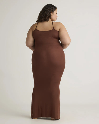 Tencel Rib Knit Maxi Slip Dress - 1X / Black