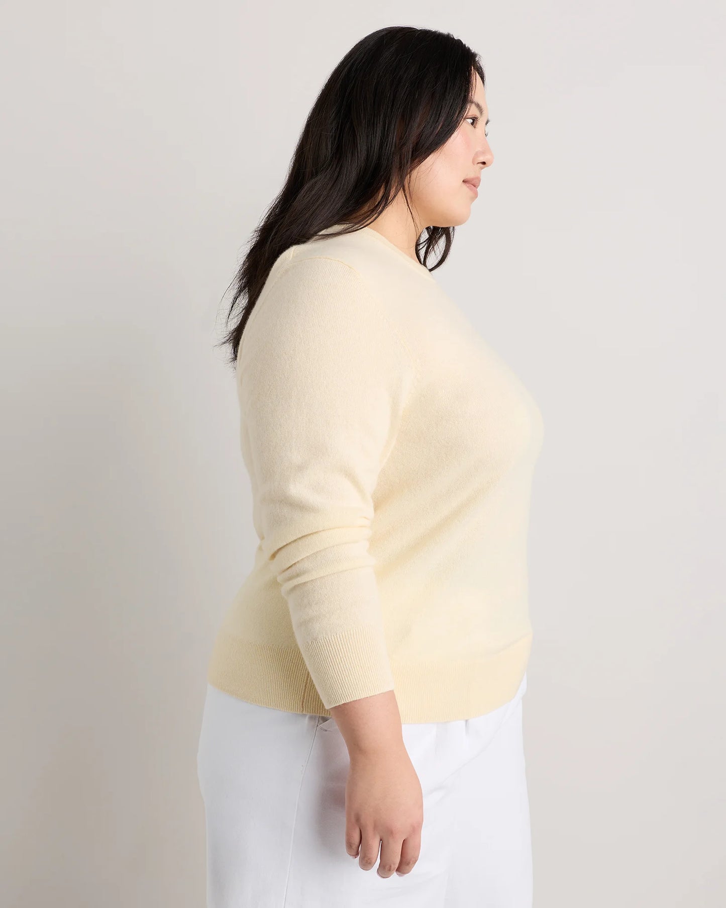 Mongolian Cashmere Crewneck Sweater - 1X / Pale Custard Yellow