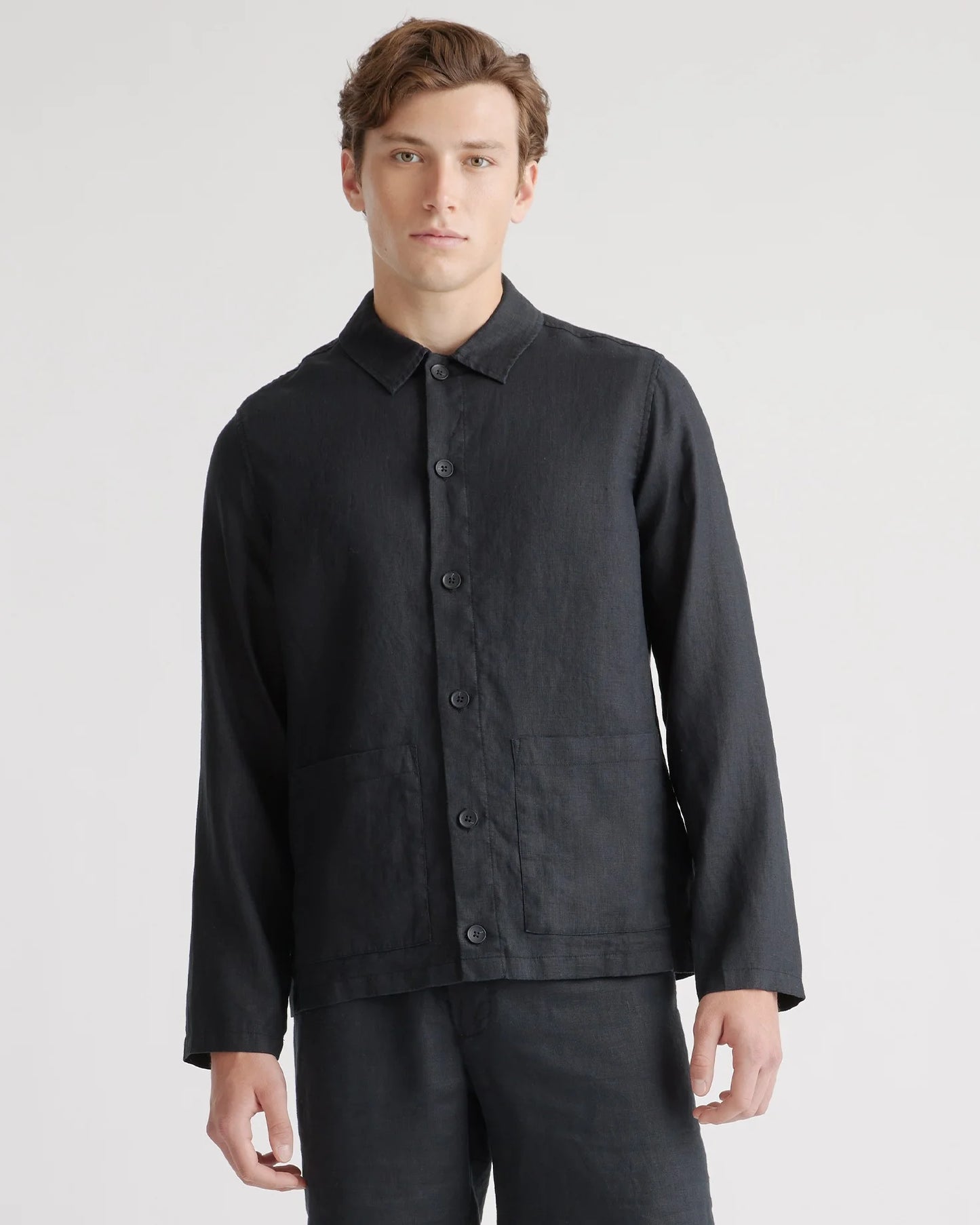 100% European Linen Chore Jacket - S / Flax