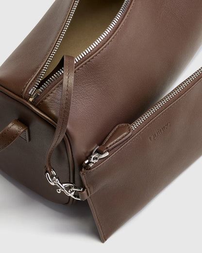 Italian Leather Mini Barrel Shoulder Bag - One Size / Dark Brown