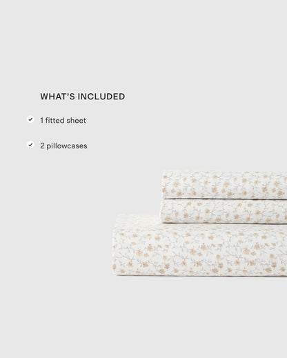 Organic Crisp Percale Floral Fitted Sheet Set - Twin / Toffee Florette
