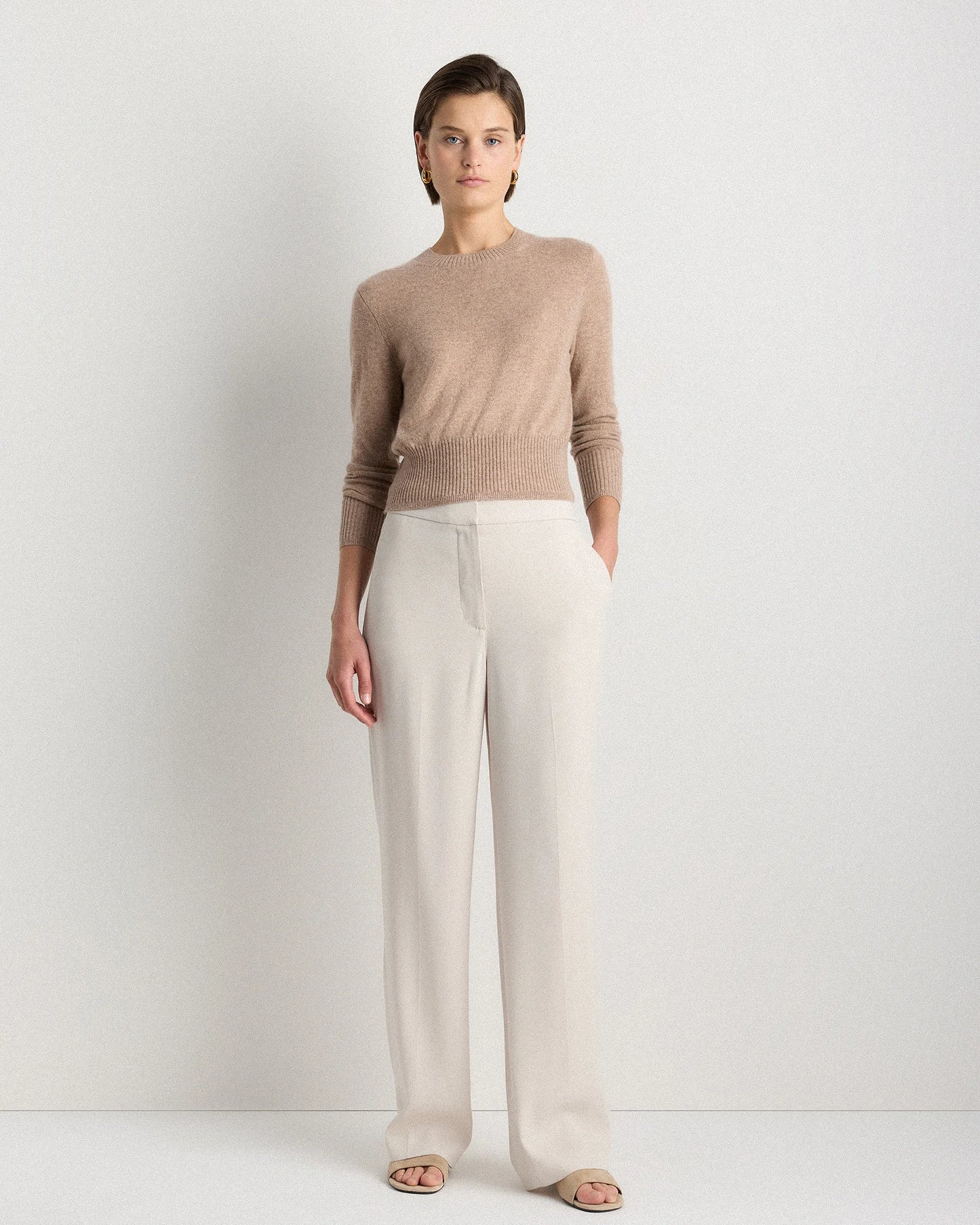 Mongolian Cashmere Shrunken Crewneck Sweater - XS / Ivory