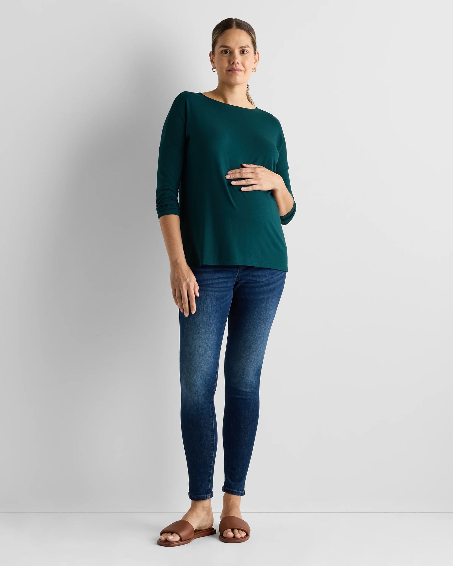 Bamboo Jersey Maternity Long Sleeve Tee (2-pack) - XS / Wine Tasting Red/Nocturnal Green