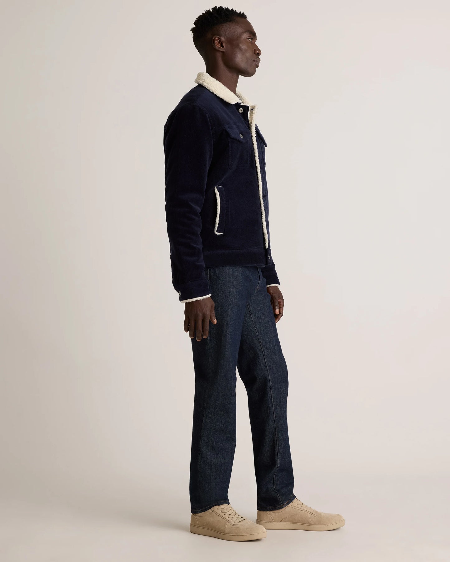 Organic Stretch Corduroy Sherpa-Lined Trucker Jacket - S / Espresso