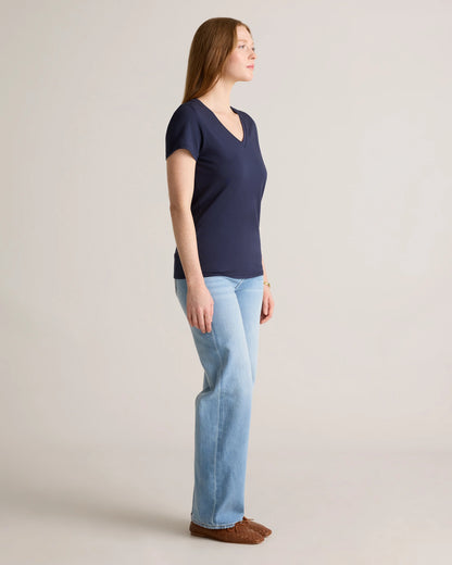 Cotton Modal V-Neck Tee - XS / Navy