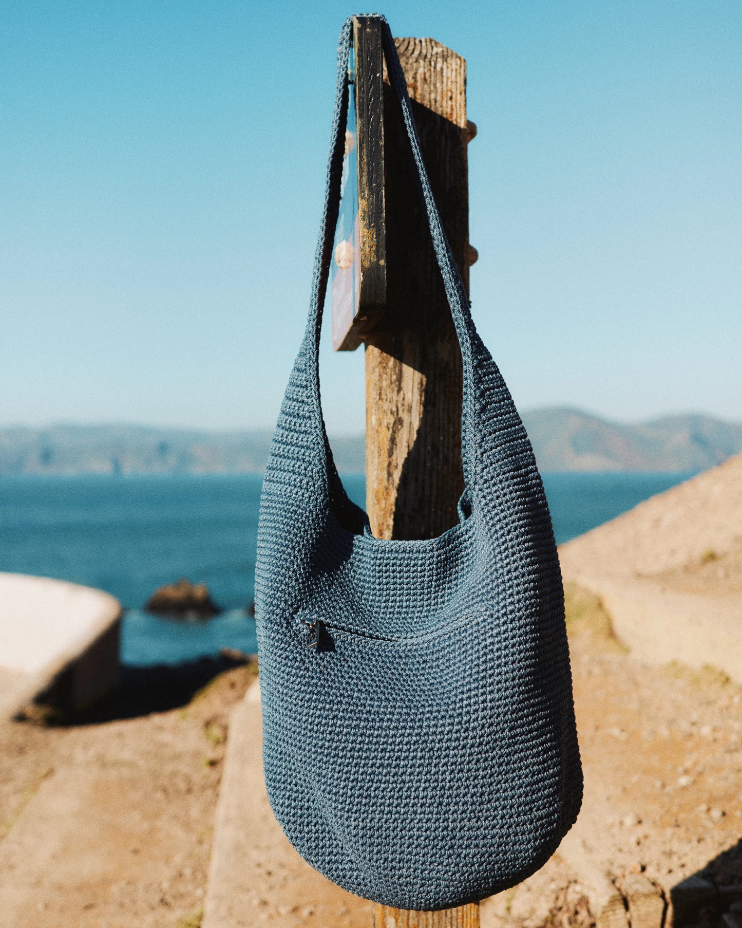 Hand Crochet Hobo Shoulder Bag - One Size / Black