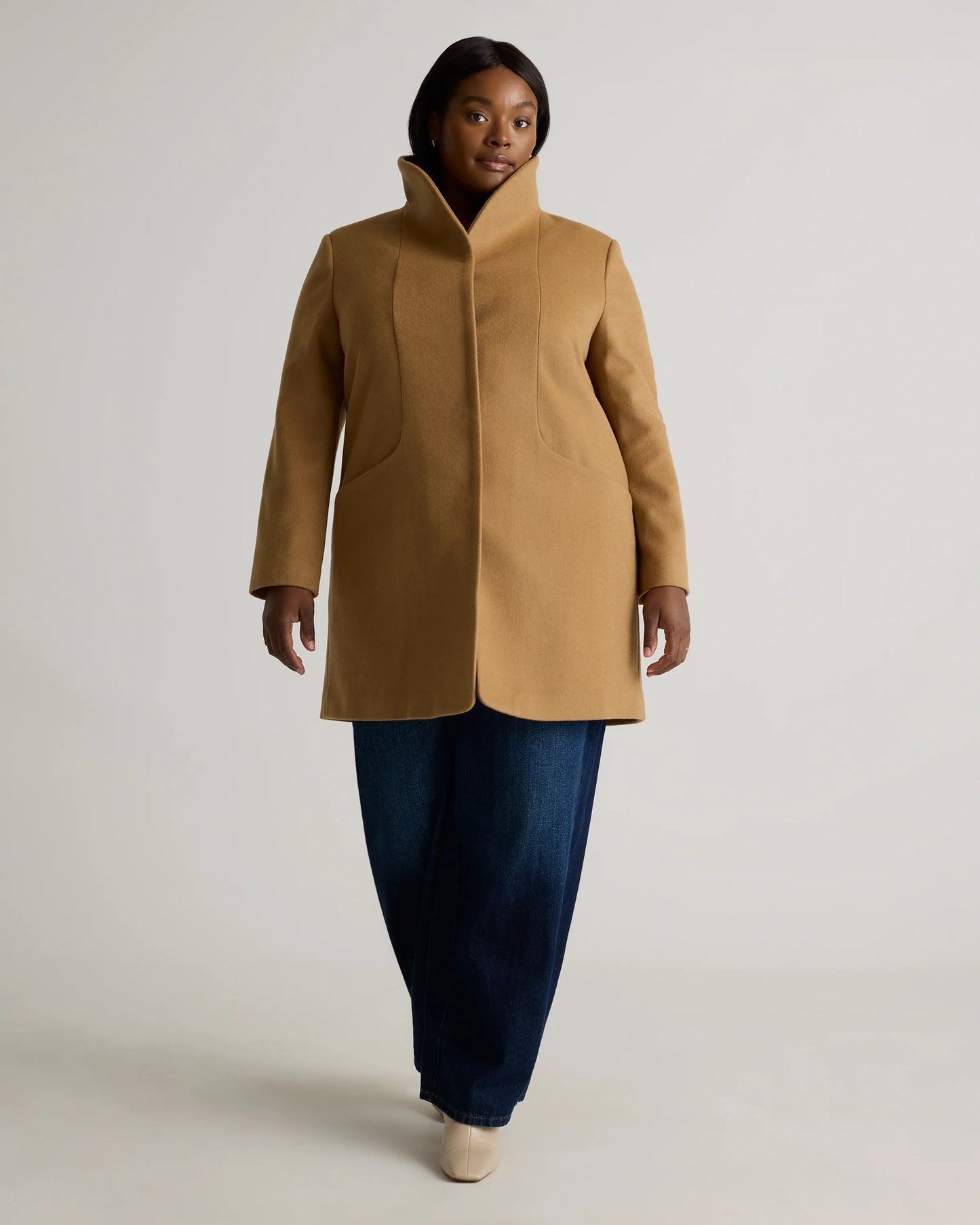 Italian Wool Cocoon Coat - 1X / Caramel