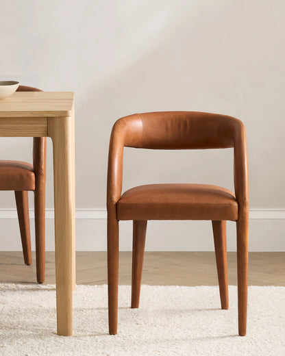 Italian Leather Barrel Back Dining Chair - One Size / Chestnut