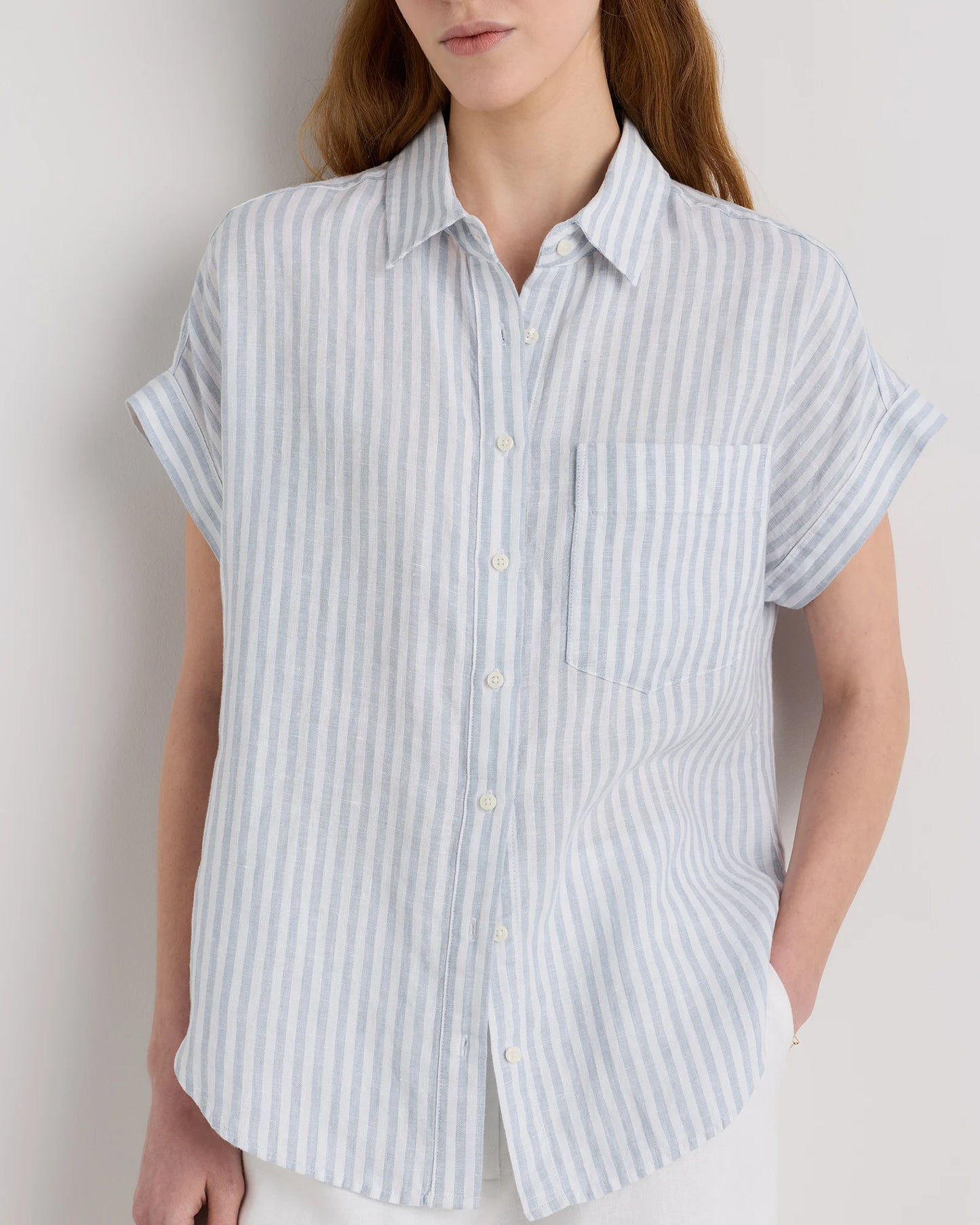 100% European Linen Camp Shirt - XS / Sky Blue Mariner Stripe
