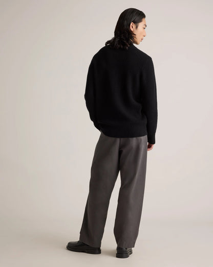 Mongolian Cashmere Waffle Quarter Button Sweater - S / Elk Brown