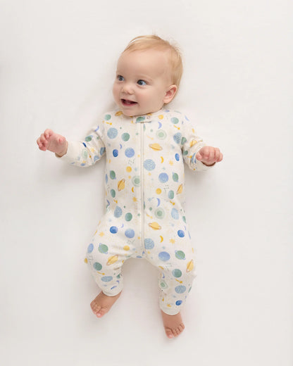 100% Organic Cotton One Piece Pajama - 0-3M / Navy Stripe