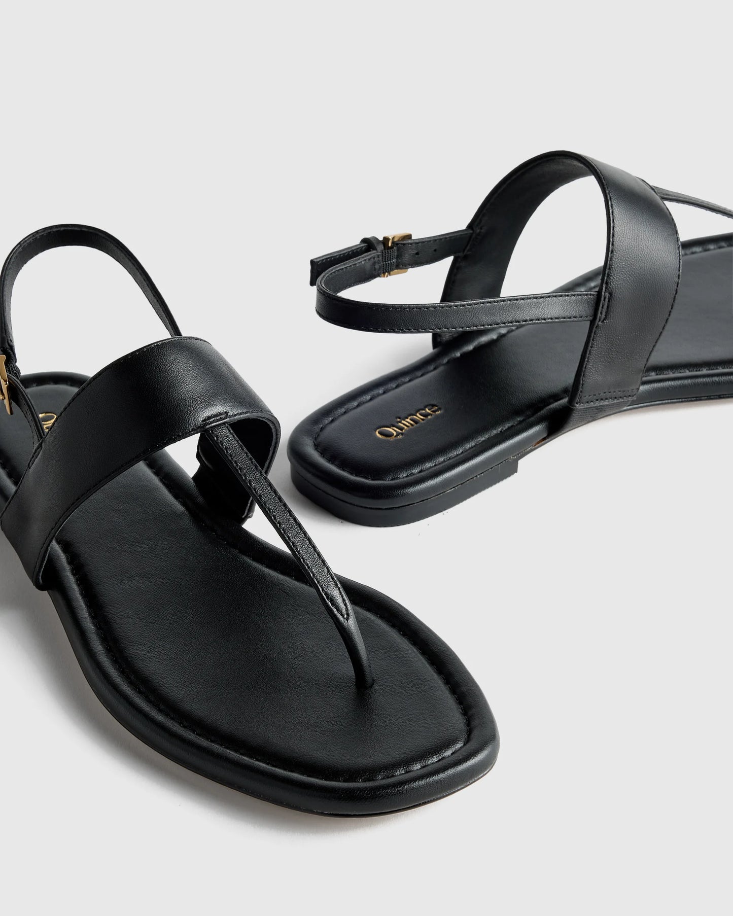 Italian Leather T-Strap Sandal - 5 / Black