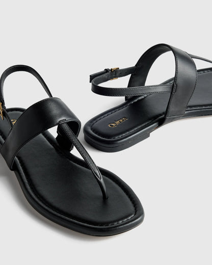 Italian Leather T-Strap Sandal - 5 / Black