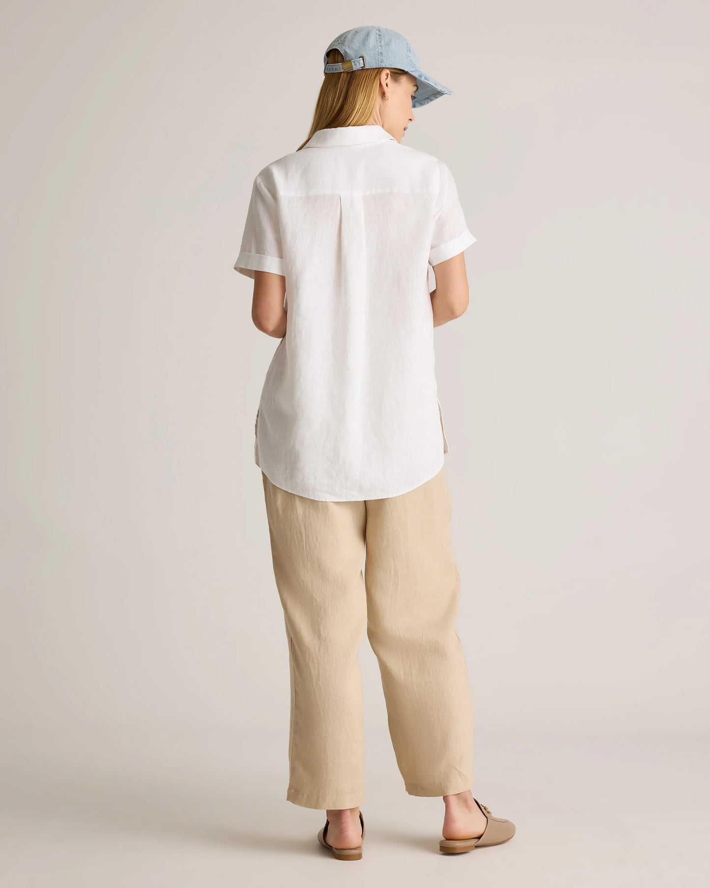 100% European Linen Maternity Camp Shirt - XS / Blue Pinstripe