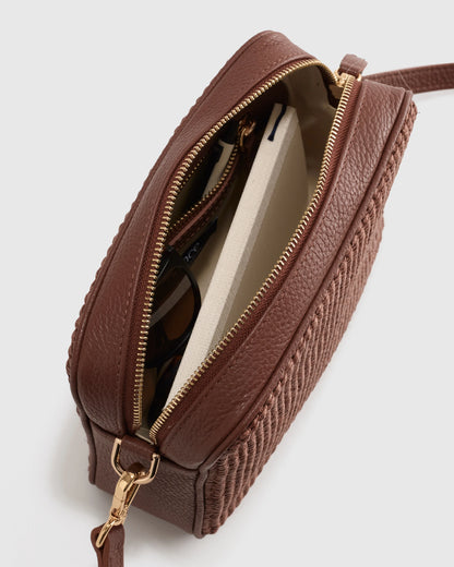 Italian Leather & Raffia Crossbody - One Size / Mocha