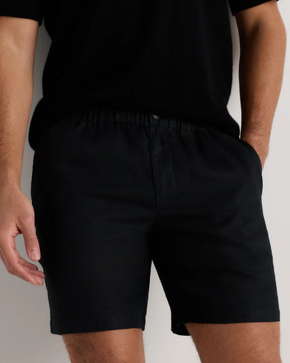 100% European Linen Shorts - 7" - S / Black