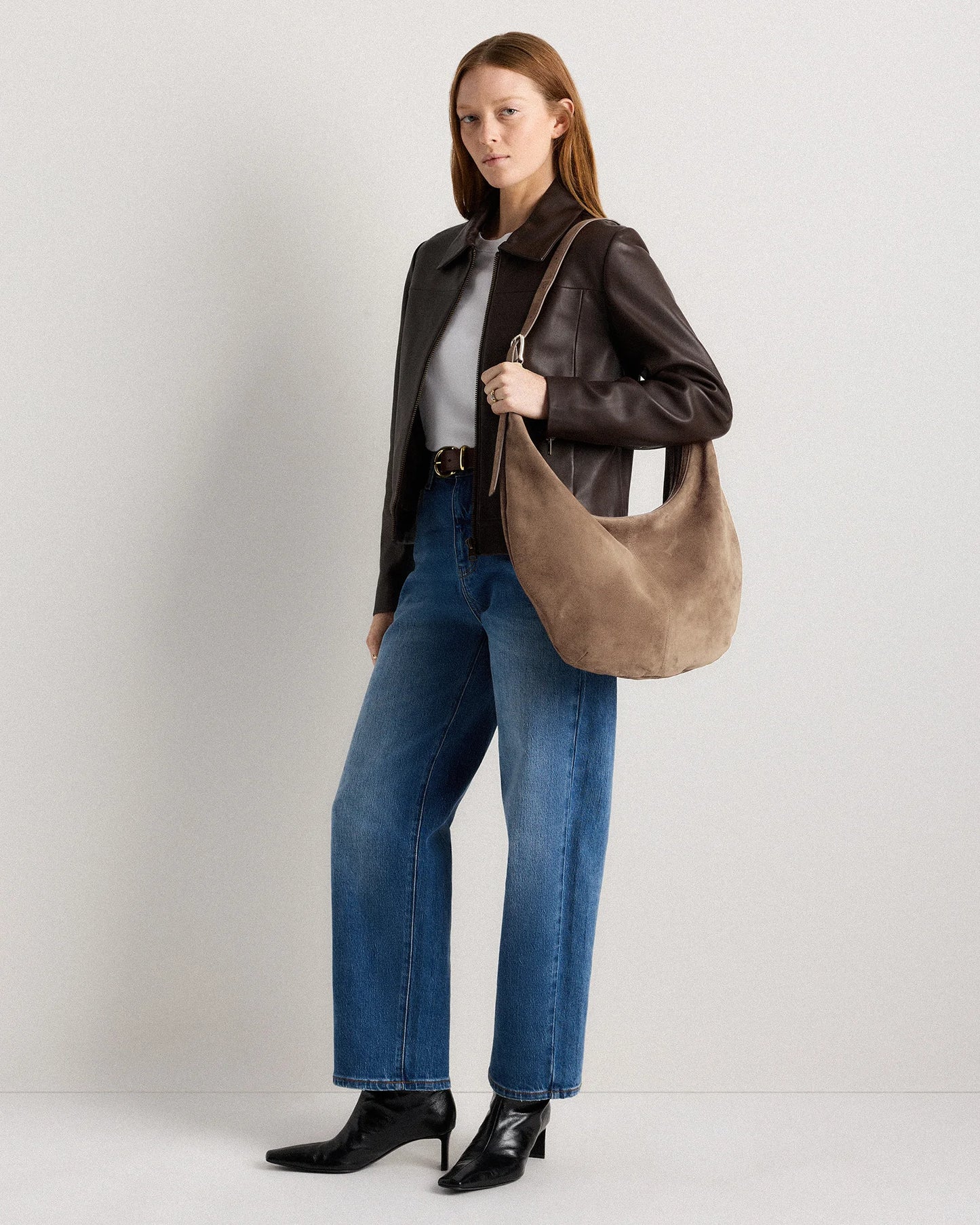Italian Suede Crescent Shoulder Bag - One Size / Whiskey