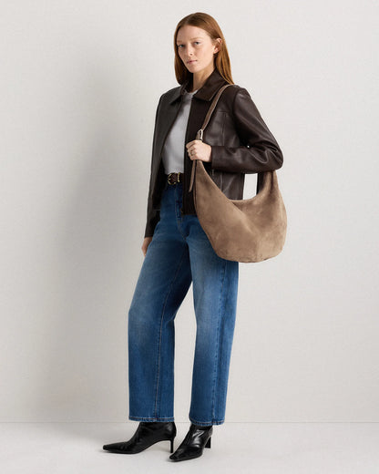 Italian Suede Crescent Shoulder Bag - One Size / Whiskey