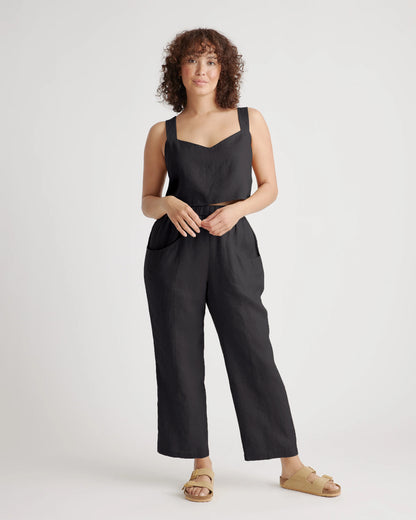 100% European Linen Tapered Ankle Pants - XS / Blue Pinstripe
