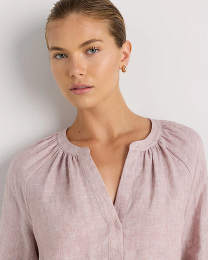 100% European Linen Peasant Top - XS / White