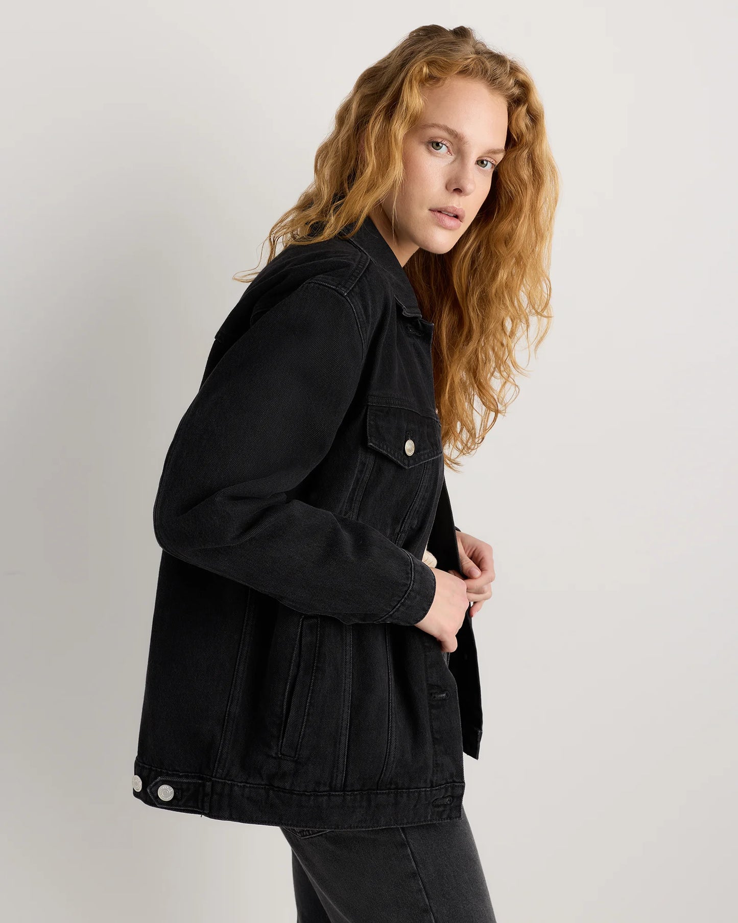 100% Organic Cotton Oversized Denim Jacket - XS / Washed Black