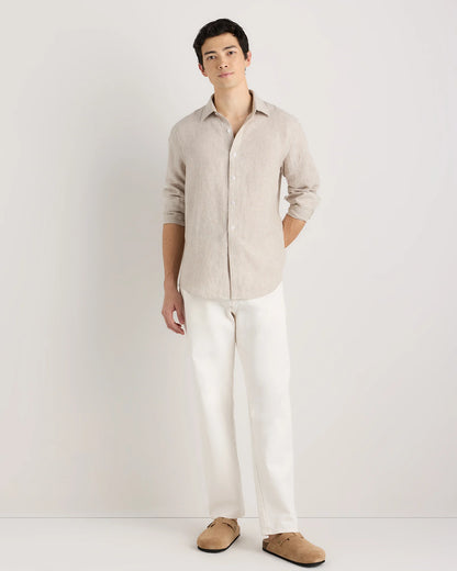 100% European Linen Relaxed Long Sleeve Shirt - XS / Flax