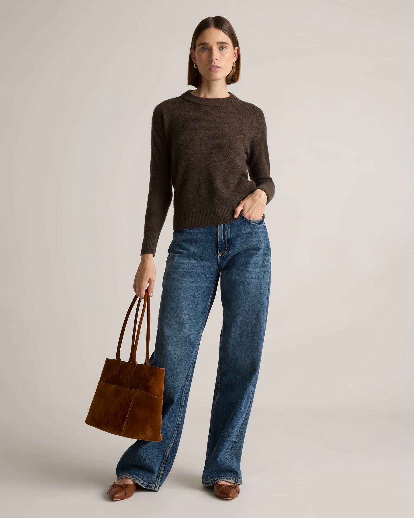 Baby Alpaca-Wool Diamond Stitch Crew - XS / Charcoal