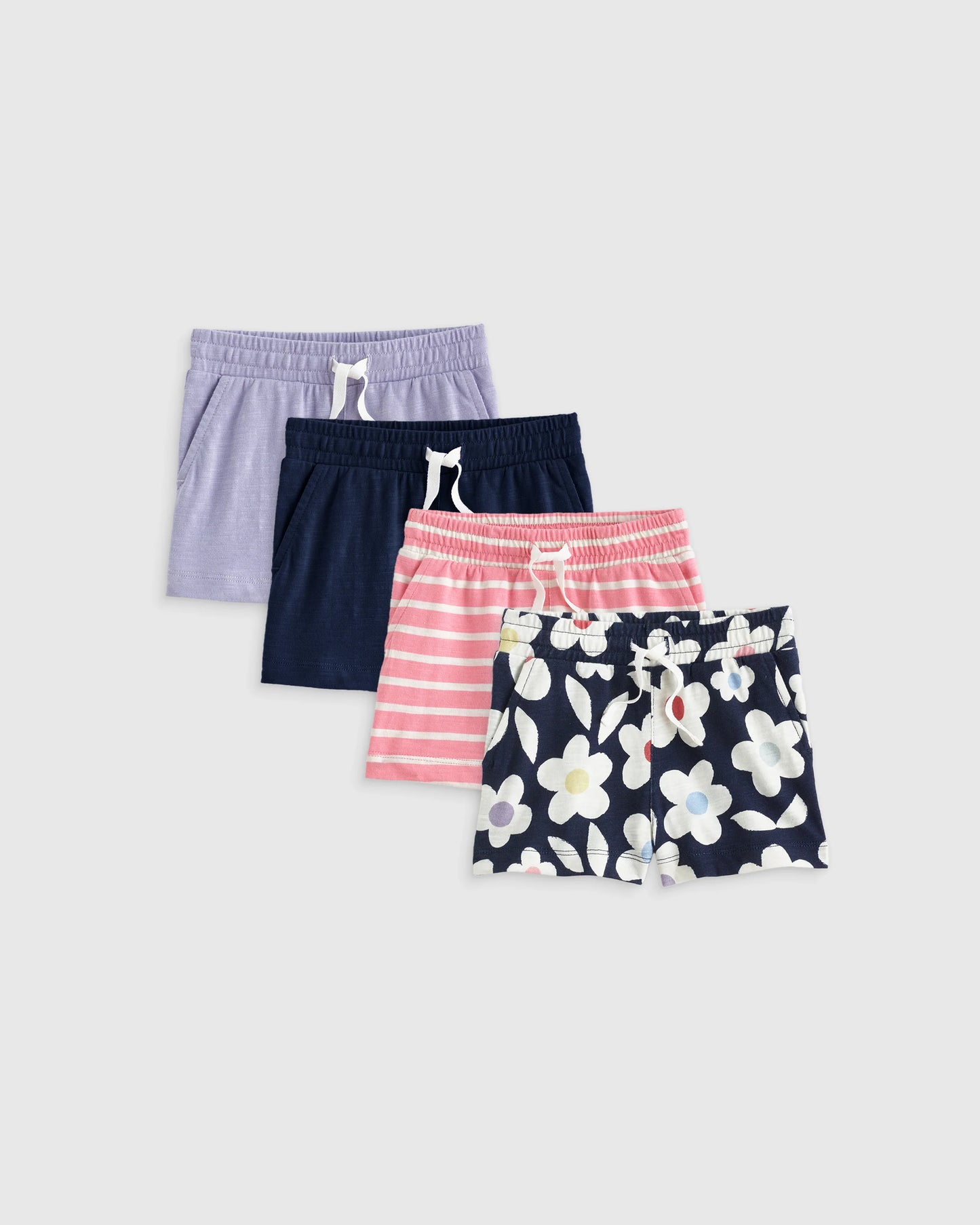 100% Organic Cotton Slub Field Short 4-Pack - 3-6M / Geo Daisy/Pink Stripe