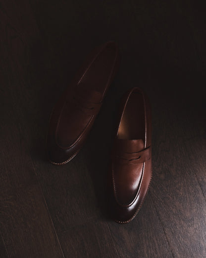 Calfskin Leather Penny Loafer - 7 / Brunette