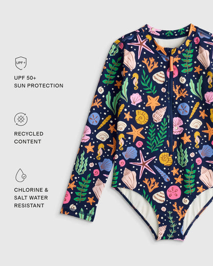 Long Sleeve Zip-Up Swimsuit - 6 / Happy Floral