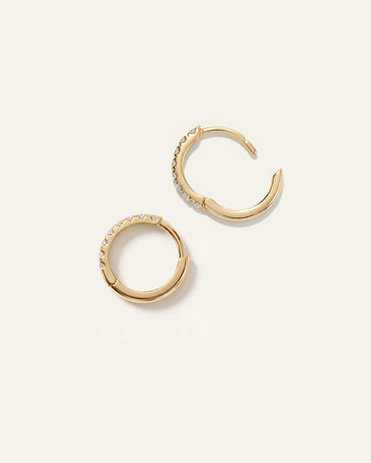 14K Gold Pave Diamond Second Piercing Tiny Huggie - Pair - One Size / Yellow Gold