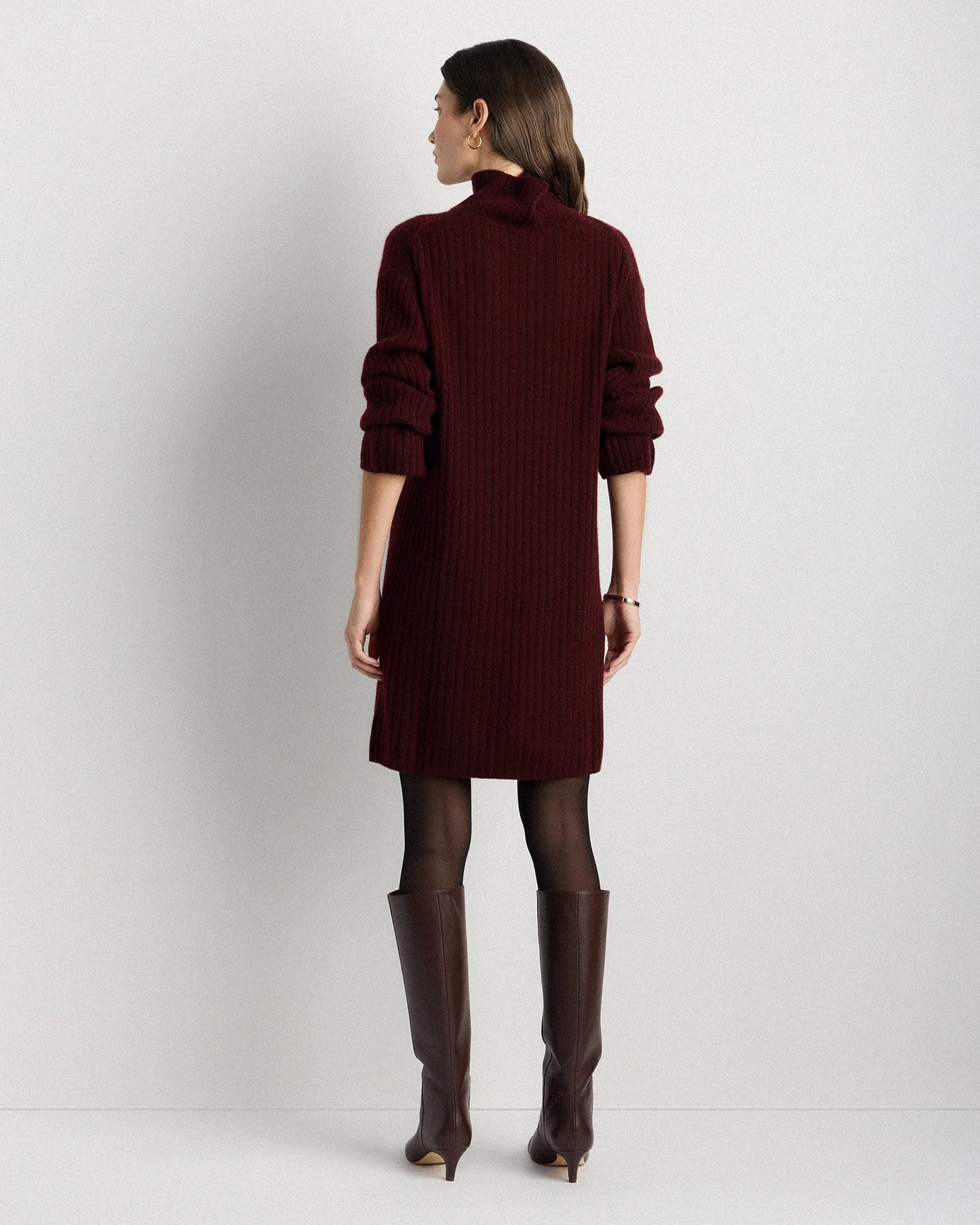Mongolian Cashmere Ribbed Turtleneck Mini Dress - XS / Black