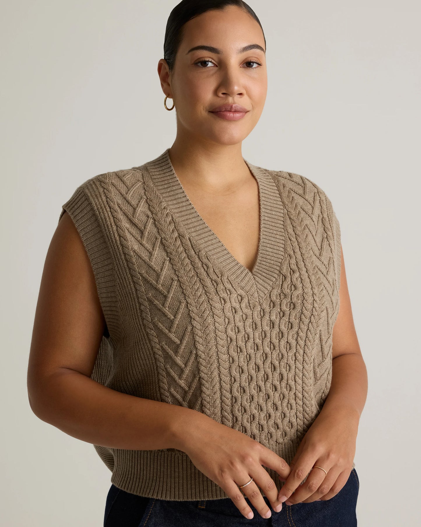 Australian Merino Wool Cable Sweater Vest - XS / Heather Grey