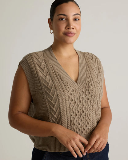 Australian Merino Wool Cable Sweater Vest - XS / Heather Grey