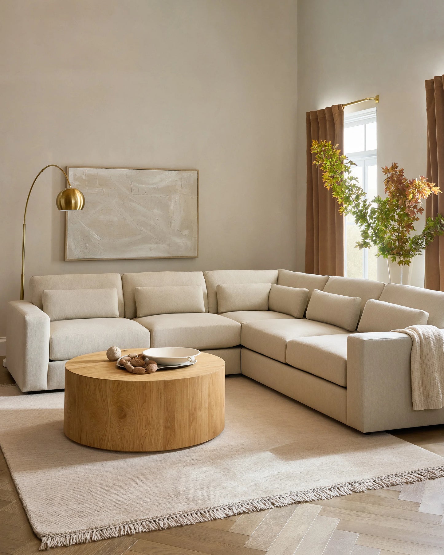 Ashford Deep Seat L Sectional in Performance Velvet - 119x119 / Taupe