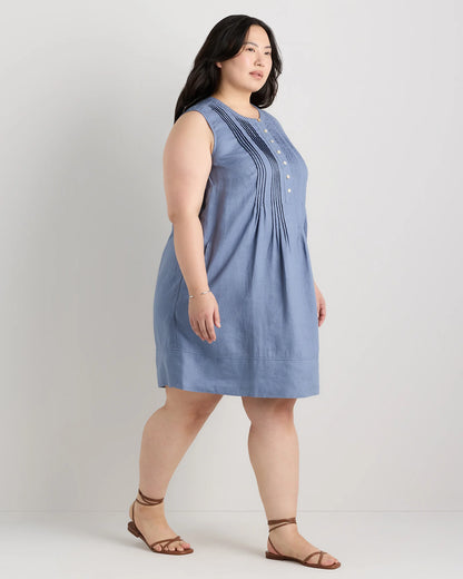 100% European Linen Sleeveless Swing Dress - 1X / Bayberry Olive